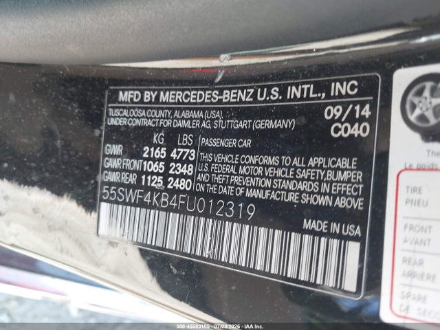 Auction sale of the 2015 Mercedes-benz C 300 4matic, vin: 55SWF4KB4FU012319, lot number: 45583105