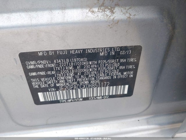 2013 Subaru Xv Crosstrek 2.0i Premium მანქანა იყიდება აუქციონზე, vin: JF2GPACCXDH851172, აუქციონის ნომერი: 45583136