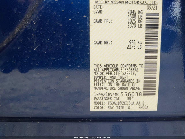 45583149 :رقم المزاد ، 1N4AZ1BV4MC556038 vin ، 2021 Nissan Leaf S 40 Kwh مزاد بيع