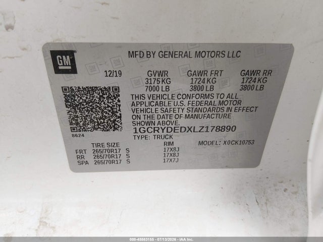 1GCRYDEDXLZ178890 Chevrolet Silverado 1500 4wd Standard Bed Lt