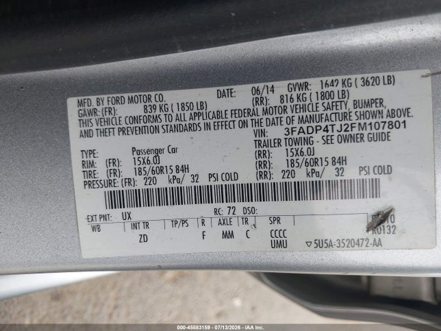 Ford FIESTA S 2015 3FADP4TJ2FM107801 Image 9