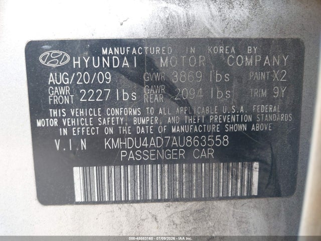 2010 Hyundai Elantra Gls მანქანა იყიდება აუქციონზე, vin: KMHDU4AD7AU863558, აუქციონის ნომერი: 45583160