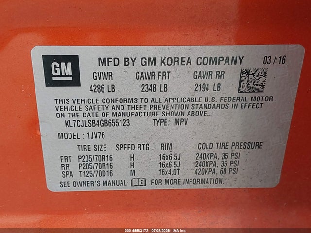 Chevrolet Trax Lt 2016 KL7CJLSB4GB655123 Image 9