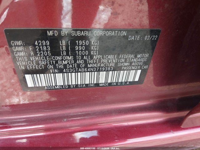 Subaru Impreza Base 5-door 2022 4S3GTAB64N3719383 Image 9