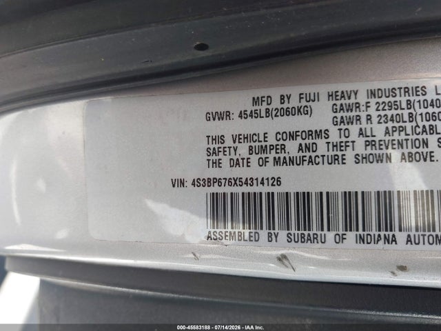 Продажа на аукционе авто 2005 Subaru Legacy 2.5gt Limited, vin: 4S3BP676X54314126, номер лота: 45583188