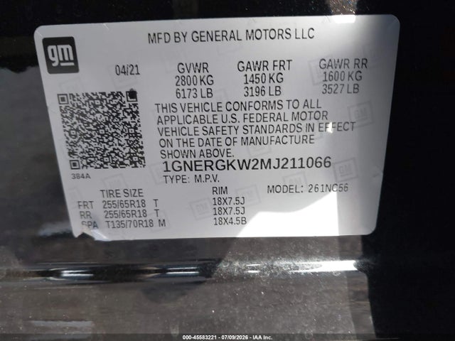 Продаж на аукціоні авто 2021 Chevrolet Traverse Fwd Lt Cloth, vin: 1GNERGKW2MJ211066, номер лоту: 45583221