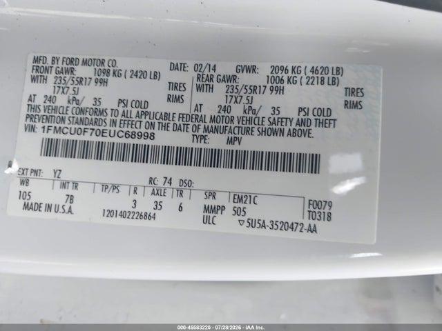 1FMCU0F70EUC68998 Ford ESCAPE S
