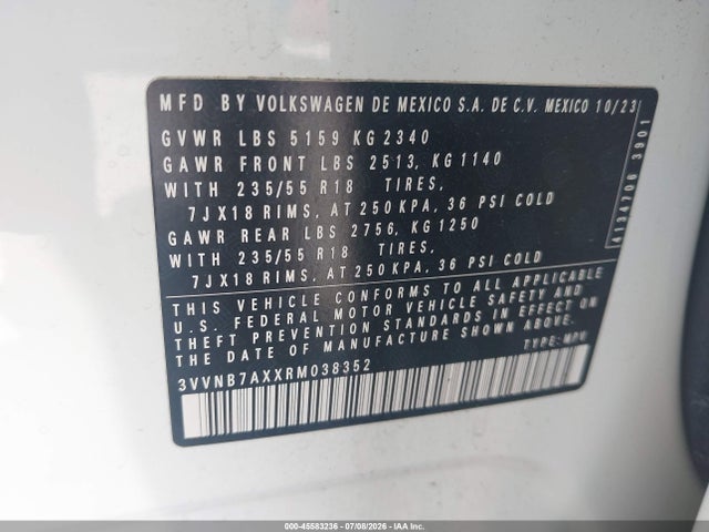 Aukcja sprzedaży 2024 Volkswagen Tiguan 2.0t Se/2.0t Wolfsburg Edition, vin: 3VVNB7AXXRM038352, numer aukcji: 45583236
