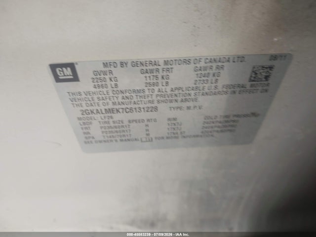 Продажа на аукционе авто 2012 Gmc Terrain Sle-1, vin: 2GKALMEK7C6131228, номер лота: 45583239