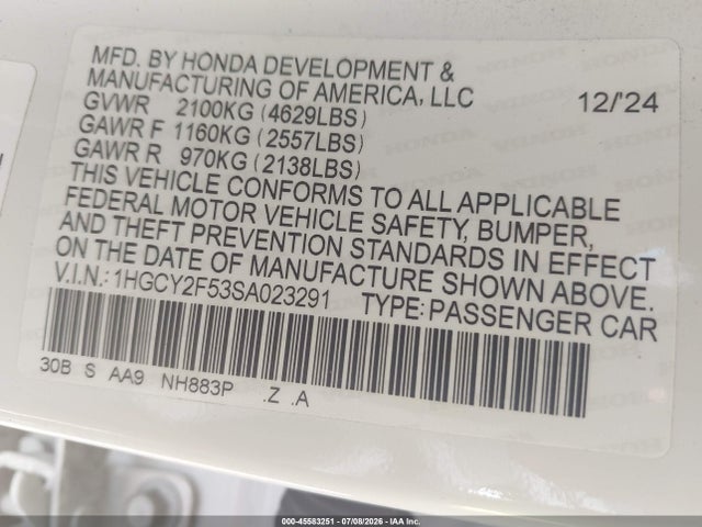 1HGCY2F53SA023291 Honda Accord Hybrid Sport