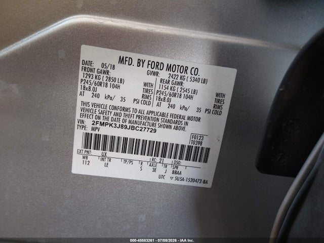 Ford EDGE SEL 2018 2FMPK3J89JBC27729 Image 9