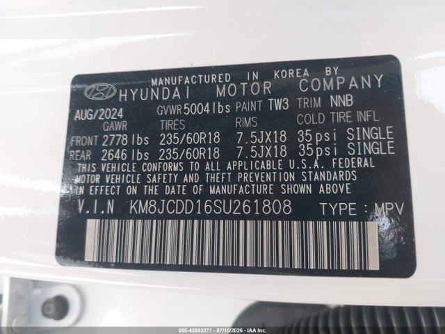 KM8JCDD16SU261808 Hyundai Tucson Hybrid Sel Convenience