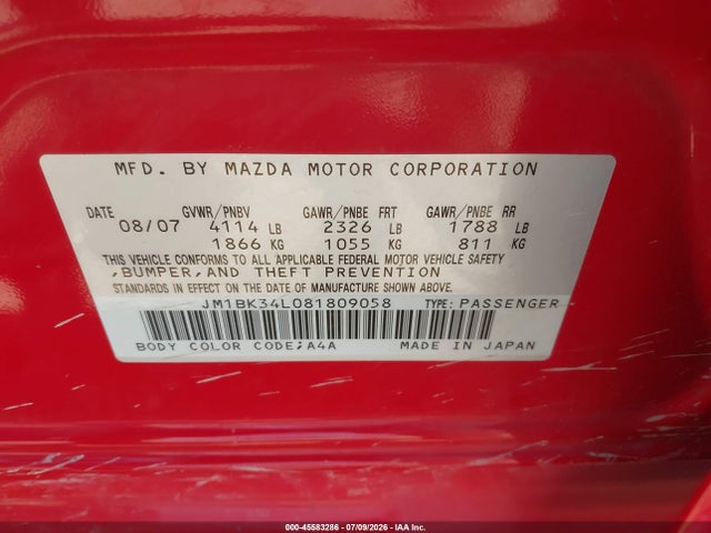 Продаж на аукціоні авто 2008 Mazda Mazdaspeed3 Grand Touring, vin: JM1BK34L081809058, номер лоту: 45583286