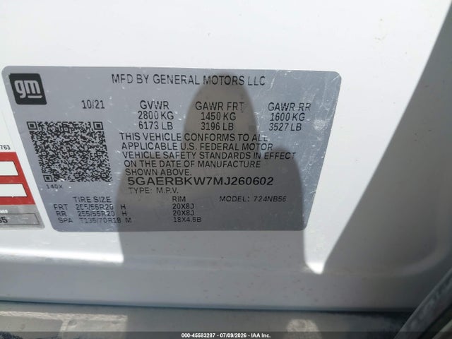 45583287 :رقم المزاد ، 5GAERBKW7MJ260602 vin ، 2021 Buick Enclave Fwd Essence مزاد بيع