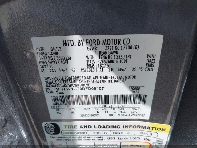 Продажа на аукционе авто 2013 Ford F-150 Xlt, vin: 1FTFW1CT9DFD69107, номер лота: 45583338