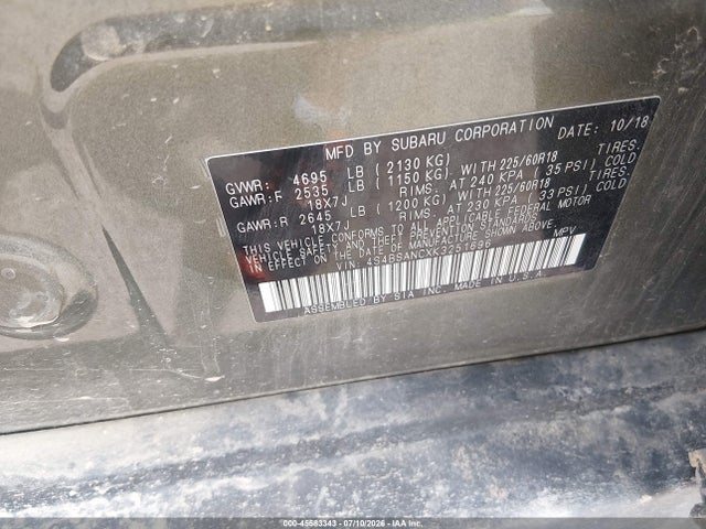 45583343 :رقم المزاد ، 4S4BSANCXK3251696 vin ، 2019 Subaru Outback 2.5i Limited مزاد بيع