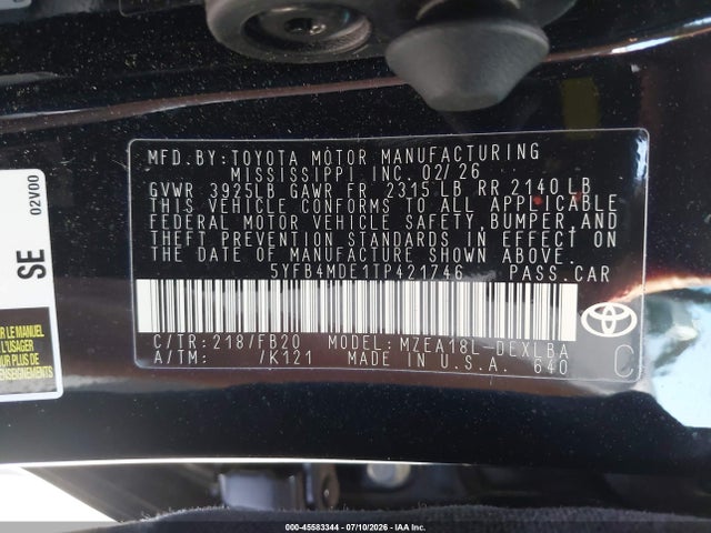 Toyota COROLLA LE 2026 5YFB4MDE1TP421746 Image 9