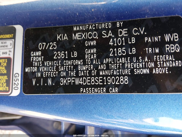 45583361 :رقم المزاد ، 3KPFW4DE8SE190288 vin ، 2025 Kia K4 Gt-line مزاد بيع