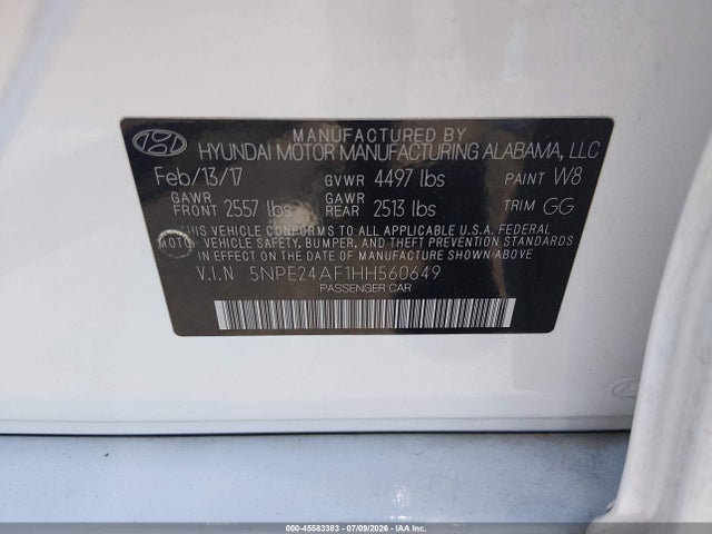 Hyundai Sonata 2017 5NPE24AF1HH560649 Image 9