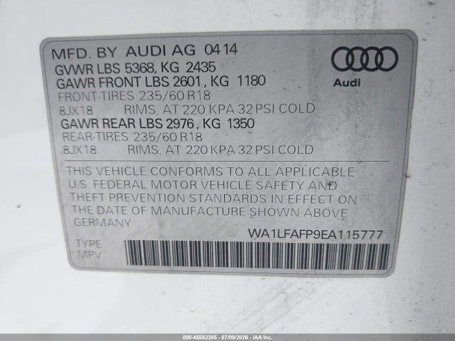 Продаж на аукціоні авто 2014 Audi Q5 2.0t Premium, vin: WA1LFAFP9EA115777, номер лоту: 45583385