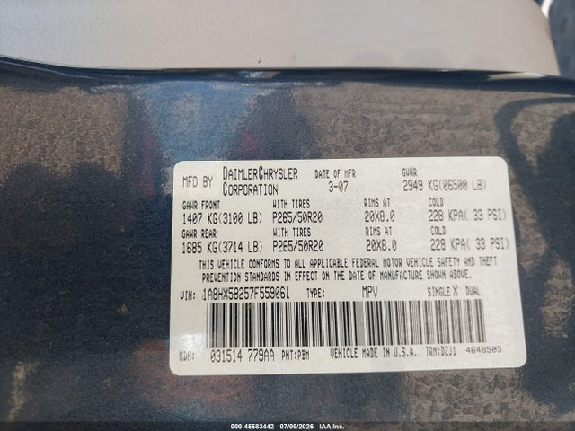 Aukcja sprzedaży 2007 Chrysler Aspen Limited, vin: 1A8HX58257F559061, numer aukcji: 45583442