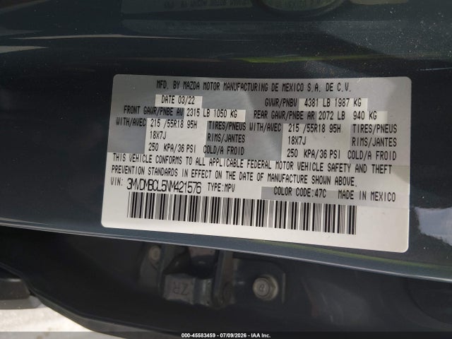 Продажа на аукционе авто 2022 Mazda Cx-30 Carbon Edition, vin: 3MVDMBCL5NM421576, номер лота: 45583459