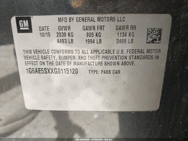 45583498 :رقم المزاد ، 1G6AE5SXXG0115120 vin ، 2016 Cadillac Ats Premium Collection مزاد بيع