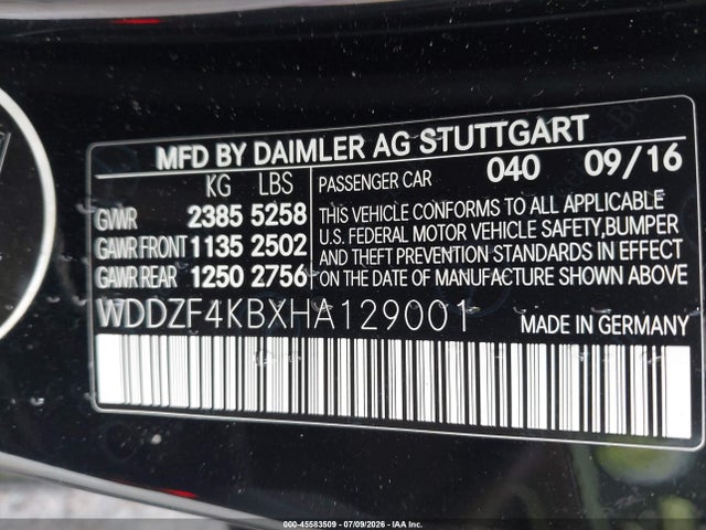 45583509 :رقم المزاد ، WDDZF4KBXHA129001 vin ، 2017 Mercedes-benz E 300 4matic مزاد بيع