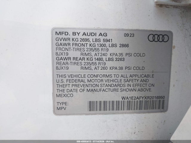 Продаж на аукціоні авто 2024 Audi Q5 Premium Plus 55 Tfsi E S Line Quattro S Tronic, vin: WA1E2AFYXR2016950, номер лоту: 45583513