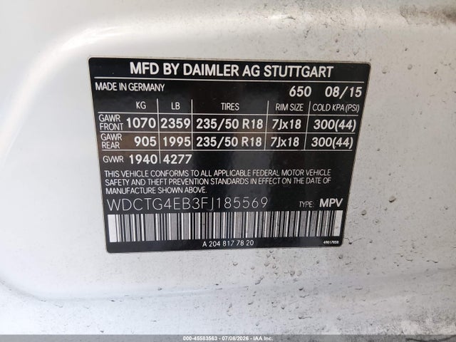 Mercedes-Benz GLA 250 2015 WDCTG4EB3FJ185569 Image 9
