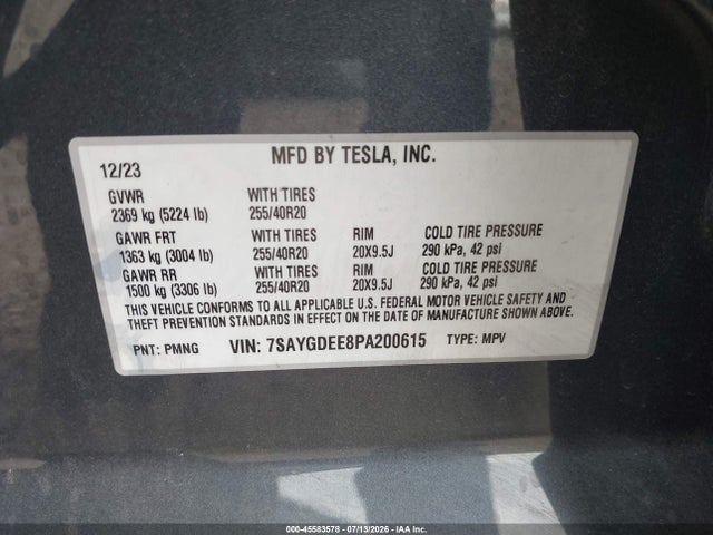Продажа на аукционе авто 2023 Tesla Model Y Awd/long Range Dual Motor All-wheel Drive, vin: 7SAYGDEE8PA200615, номер лота: 45583578