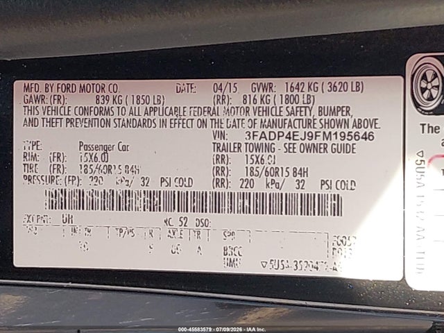 Продажа на аукционе авто 2015 Ford Fiesta Se, vin: 3FADP4EJ9FM195646, номер лота: 45583579