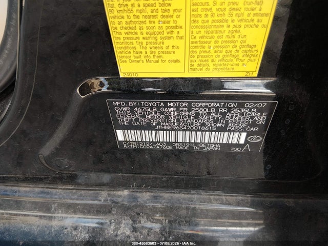 45583603 :رقم المزاد ، JTHBE96S470018615 vin ، 2007 Lexus Gs 350 مزاد بيع