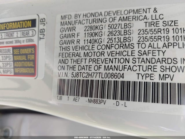 Aukcja sprzedaży 2026 Acura Rdx Advance, vin: 5J8TC2H77TL008604, numer aukcji: 45583609