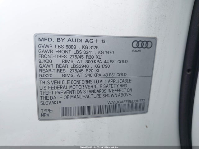 Aukcja sprzedaży 2014 Audi Q7 3.0t S Line Prestige, vin: WA1DGAFE6ED011777, numer aukcji: 45583610