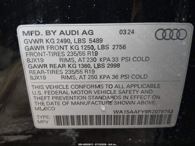 Aukcja sprzedaży 2024 Audi Q5 Sportback Premium Plus 45 Tfsi S Line Quattro S Tronic, vin: WA15AAFY9R2078763, numer aukcji: 45583612