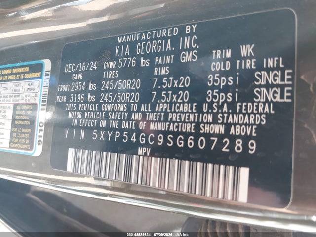 Aukcja sprzedaży 2025 Kia Telluride Sx, vin: 5XYP54GC9SG607289, numer aukcji: 45583634