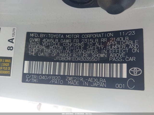 Toyota Corolla Hybrid Le 2024 JTDBCMFE0R3035501 Image 9
