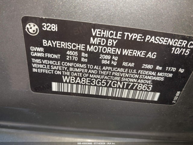 Продажа на аукционе авто 2016 Bmw 328i Xdrive, vin: WBA8E3G57GNT77863, номер лота: 45583666