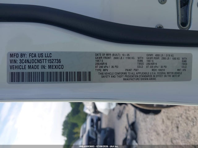 2026 Jeep Compass Limited Altitude მანქანა იყიდება აუქციონზე, vin: 3C4NJDCN5TT152736, აუქციონის ნომერი: 45583683