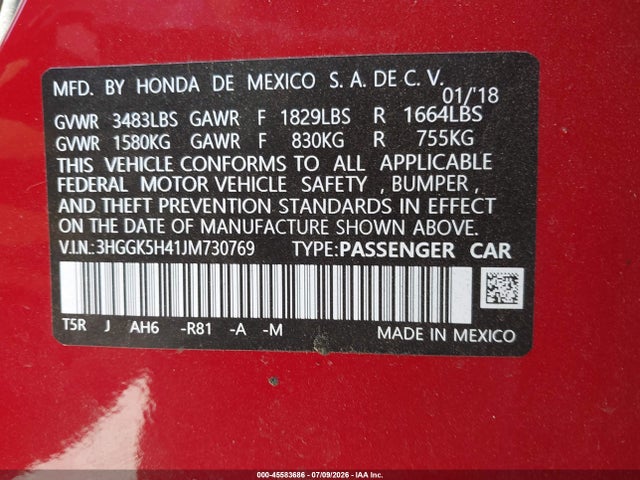 Honda FIT LX 2018 3HGGK5H41JM730769 Image 9