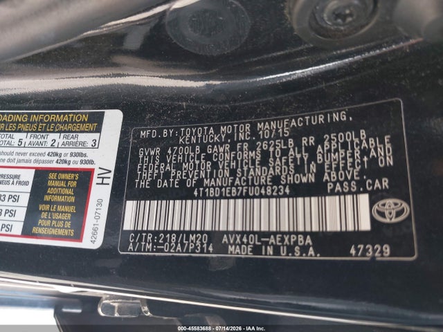Продаж на аукціоні авто 2015 Toyota Avalon Hybrid Limited, vin: 4T1BD1EB7FU048234, номер лоту: 45583688