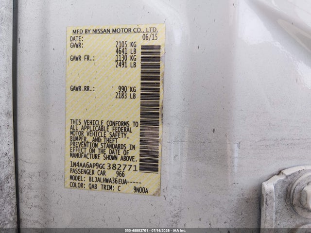 45583701 :رقم المزاد ، 1N4AA6AP9GC382771 vin ، 2016 Nissan Maxima 3.5 Platinum مزاد بيع