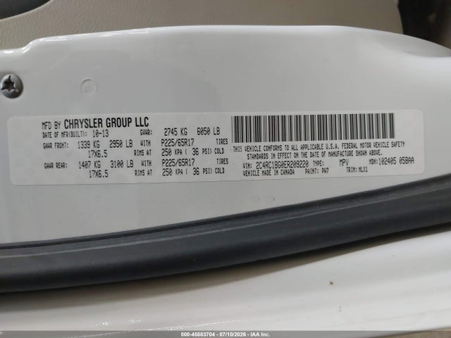 45583704 :رقم المزاد ، 2C4RC1BG0ER209220 vin ، 2014 Chrysler Town & Country Touring مزاد بيع
