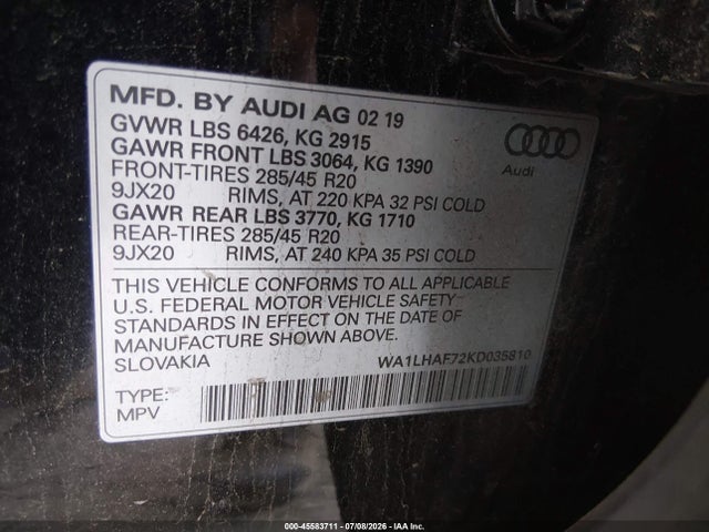 WA1LHAF72KD035810 Audi Q7 45 Premium