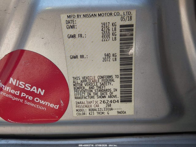 Nissan Altima 2.5 Sv 2018 1N4AL3AP7JC262404 Image 9