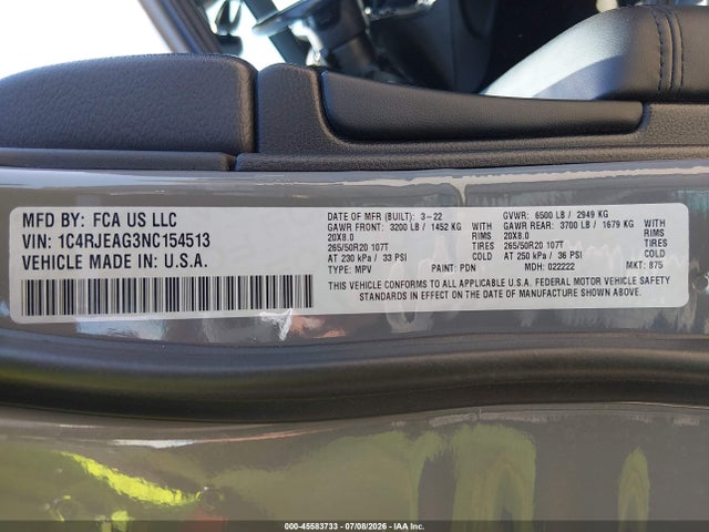 1C4RJEAG3NC154513 Jeep Grand Cherokee Wk Laredo X 4x2