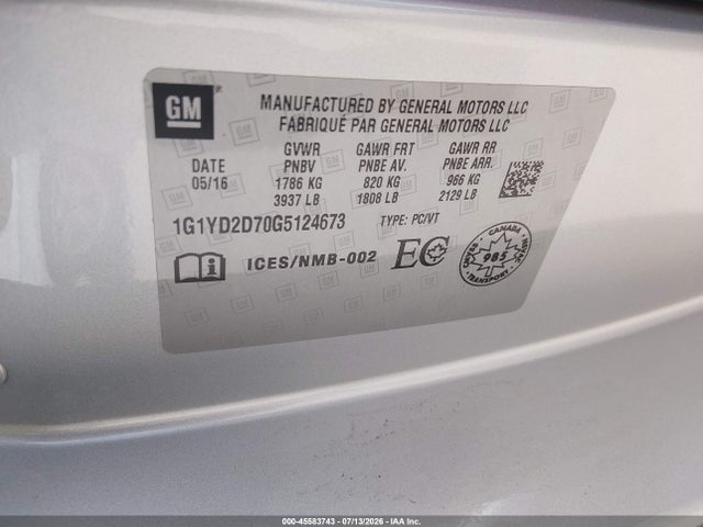 Chevrolet CORVETTE STINGRAY 2016 1G1YD2D70G5124673 Image 9