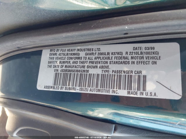 45583746 :رقم المزاد ، 4S3BG6850X6653930 vin ، 1999 Subaru Legacy 30th Ann. Outback Ltd./outback مزاد بيع