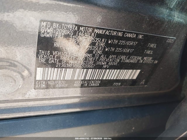 2025 Toyota Rav4 Le მანქანა იყიდება აუქციონზე, vin: 2T3G1RFV9SC520667, აუქციონის ნომერი: 45583782
